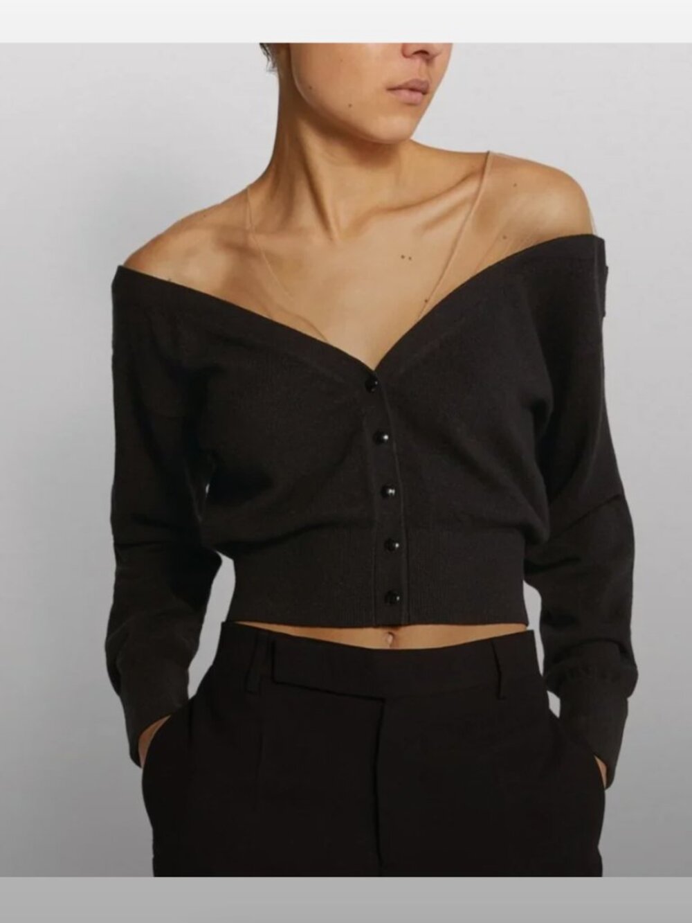 Alexander Wang t sheer mesh yoke crop cardigan Off Shoulder look Minimalist sz S